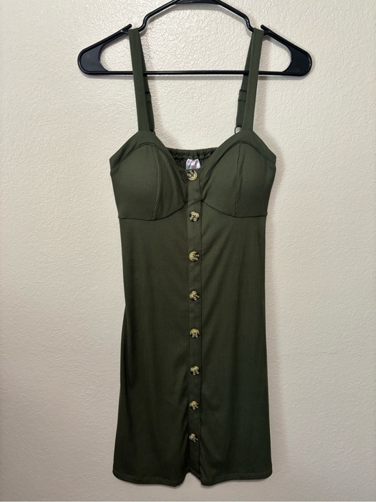 No Boundaries Dresses & Skirts - Olive Green Ribbed Button-Front Mini Dress size medium